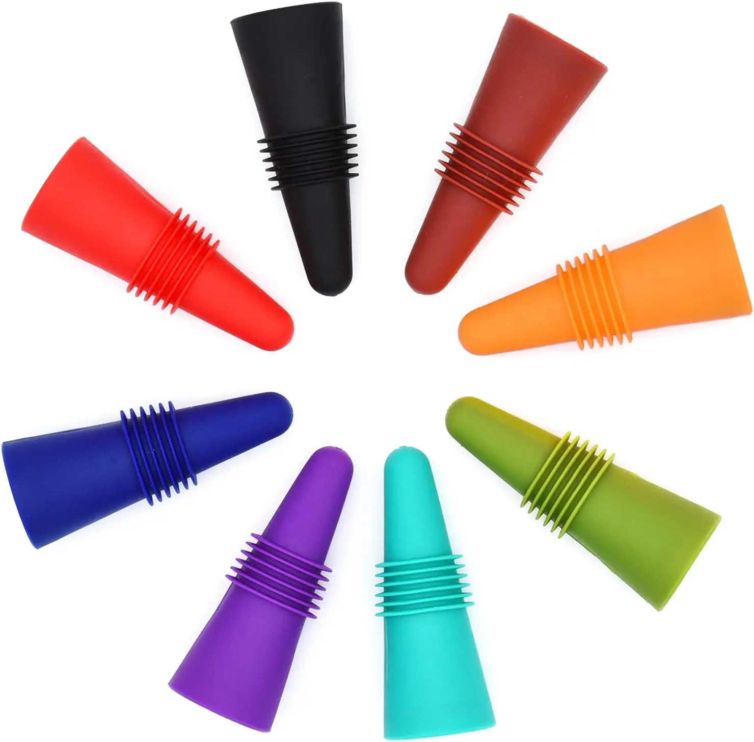 8-Pack Silicone Wine Bottle Stoppers with Grip Top - Reusable Leak-Proof Bar Utensils for Wine, Champagne Freshness & Beverage Bottle Sealing