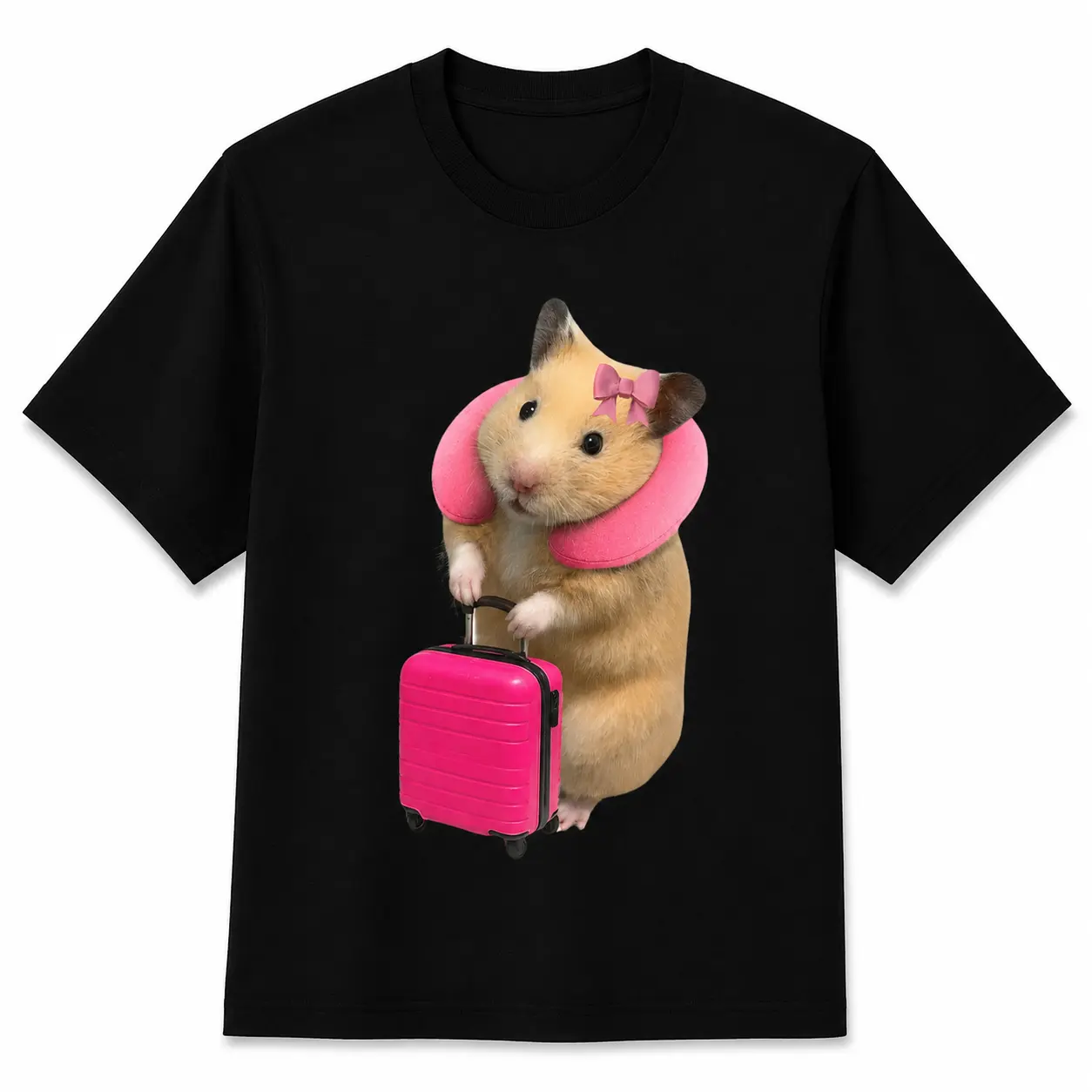Cute Traveling Hamster T Shirt, Kawaii Hamster Travel Tee, Vacation Hamster Graphic Shirt, Cute Animal Travel Tee, Hamster Lover Gift, Pink Suitcase Graphic Tee