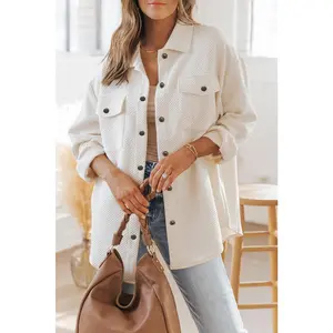 Solid Textured Flap Pocket Buttoned Shacket