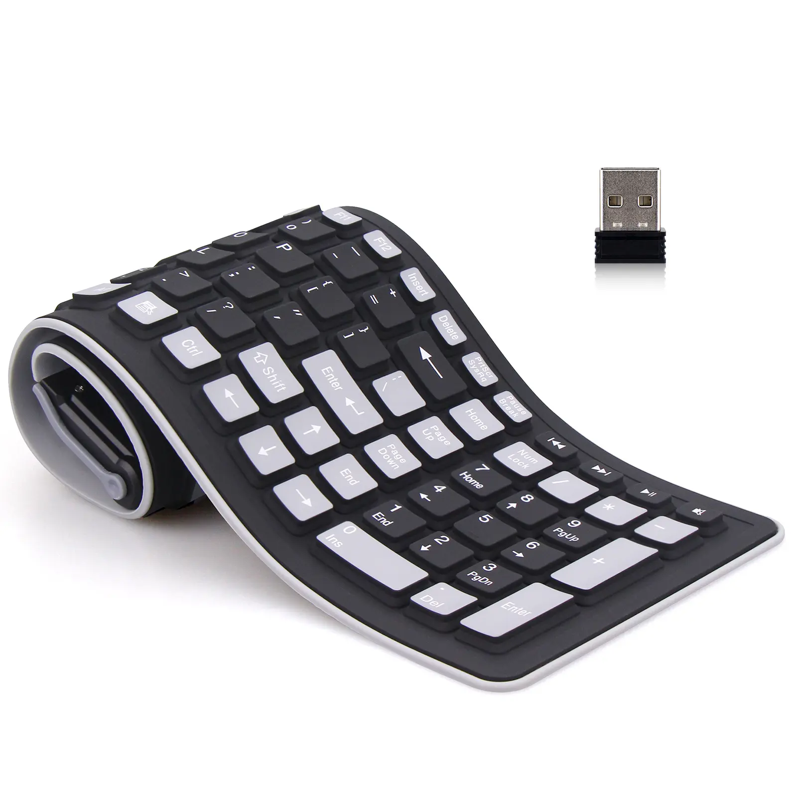 Portable Foldable Silicone Keyboard, 2.4GHz Wireless Roll-Up Design, Waterproof Lightweight Keyboard for Laptop, PC, Tablet, Travel & Work