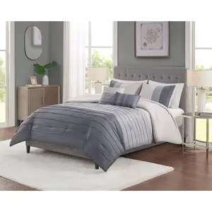 No Brand 5-Piece Comforter Set Colorblock Pleated OEKO-TEX, Gray, King
