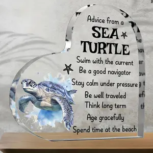 Sea Turtle Pattern Acrylic Desktop Plaque, 1 Count Creative Heart Shaped Decorative Ornament, Desktop Decoration for Home Office, Novelty Desk Decor