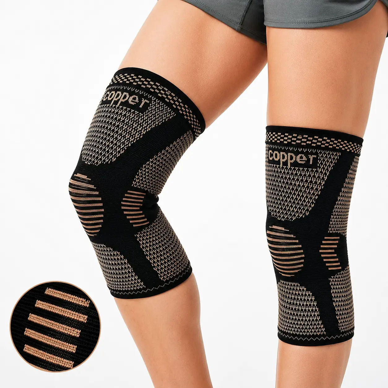 Set of 2 Compression Copper Knee Sleeves - 3D Knit Breathable Fabric, Flexible Fit Patella Stabilizer Knee Support for Running, Workout, Ideal Joint Care Gift for Family, Knee Sleeve, Set Of Two
