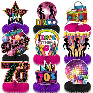 Disco Themed Honeycomb Centerpiece, 9 Counts/set Disco Party Decoration, Table Topper for Neon Night Birthday Hip Hop Props, Nostalgic Birthday Party Supplies, Ornaments, Party Event Props