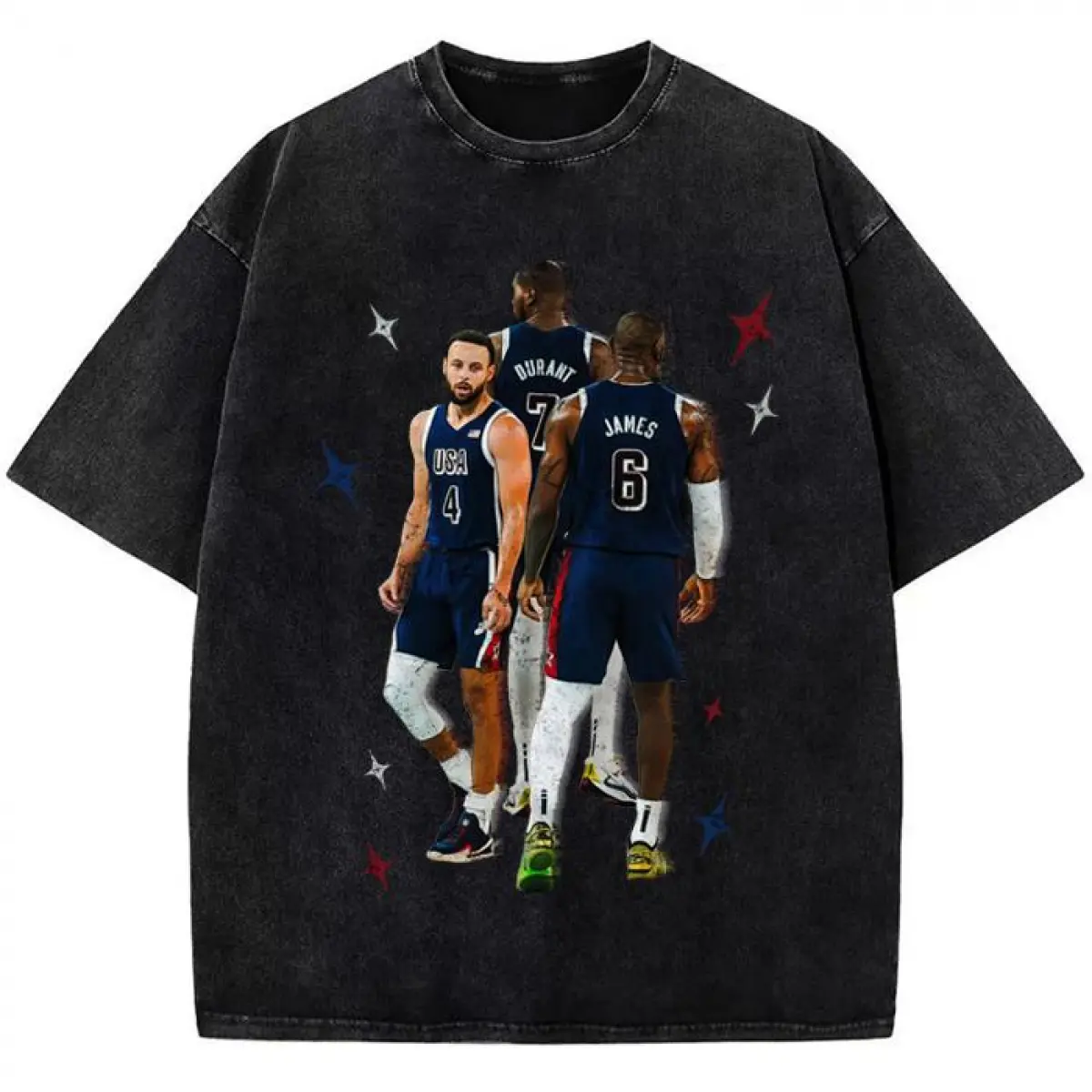 Men's Fitted Comfy Shortsleeve Tshirt - Classic Affordable Athletic Top, Custom Steph Bron Durant 3 USA Champ Graphic, Layer-Friendly Fabric Fashion Clothing, Stylish, Soft, Stretch, Round Neck, T-Shirt, Regular Fit, Streetwear, Graphic Print, Work