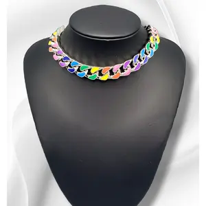 Vivid Link Necklace Stainless Steel Multi Color Cuban Link 18 & 24 Inch Reversible Chain with Extender