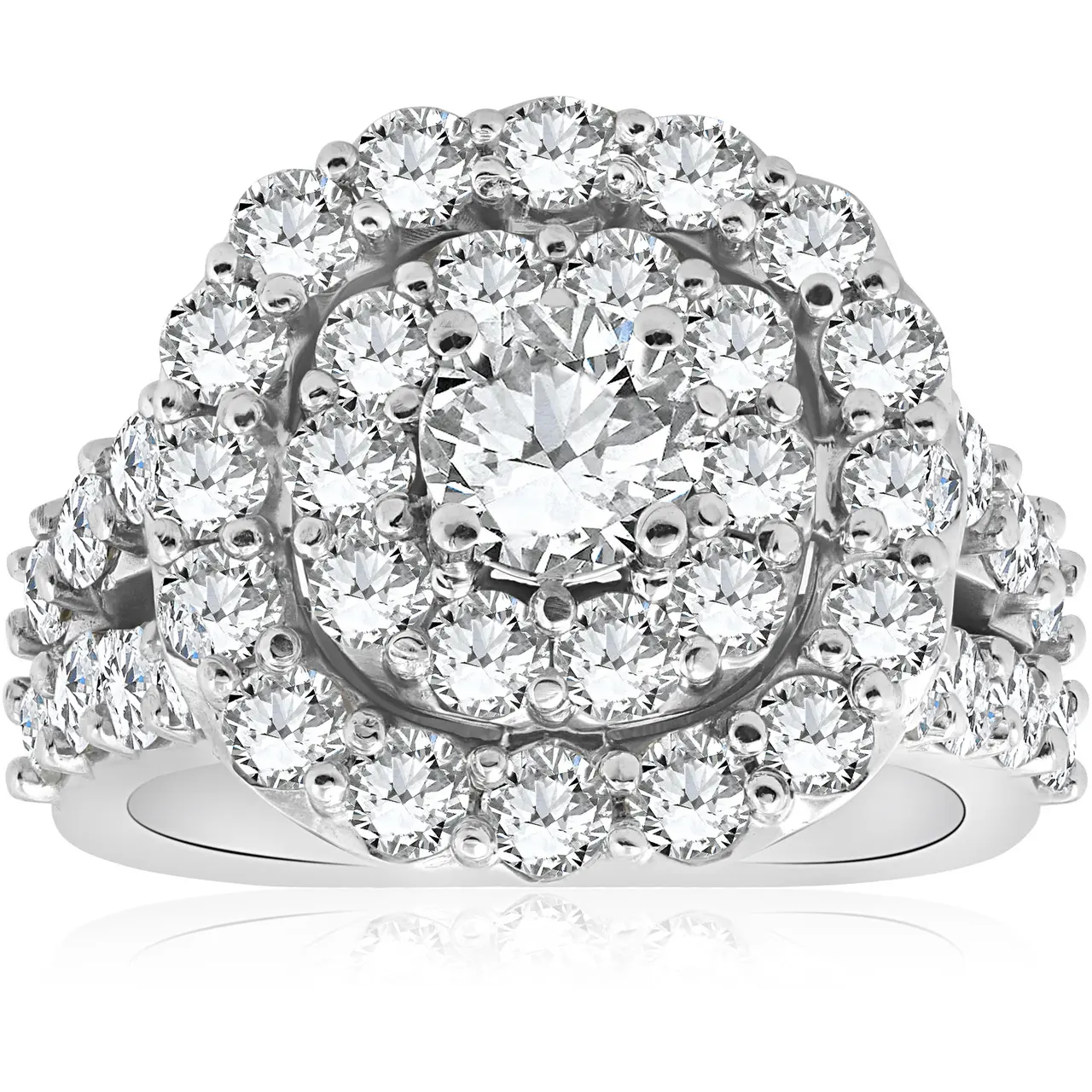 4CT Diamond Cushion Double Halo Engagement Ring 10k White Gold