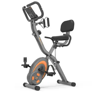 Leikefitness Folding Stationary Bike Recumbent Exercise Bike with Arm Resistance Bands, Pulse Sensor, LCD Monitor, and Adjustable Calories Burned