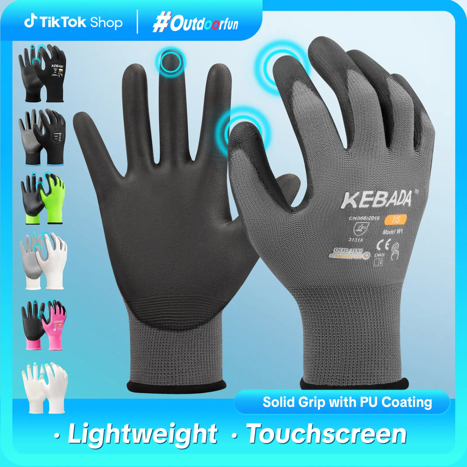Kebada Touchscreen Work Gloves, PU Coated Work Gloves for Warehouse Package Handling, Gardening outdoorfun