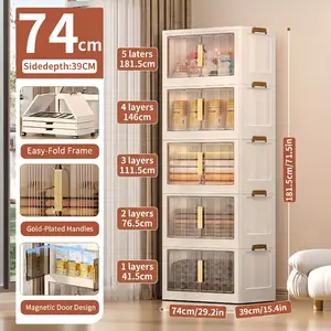 Naviconvex 29.2in 5Tier Extra Large Foldable Storage Cabinet with Magnetic Doors & Wheels Stackable Bins with Lids Mega Capacity Organizer for Kitchen Makeup Bedroom Laundry Room