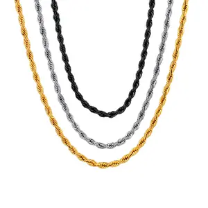 PROSTEEL 3MM/6MM/9MM Twisted Rope Chain Necklace 18-30 Inches Stainless Steel Jewelry Durable Color Coating, Hypoallergenic Unisex Stackable Accessories for Daily Wear Best Gift