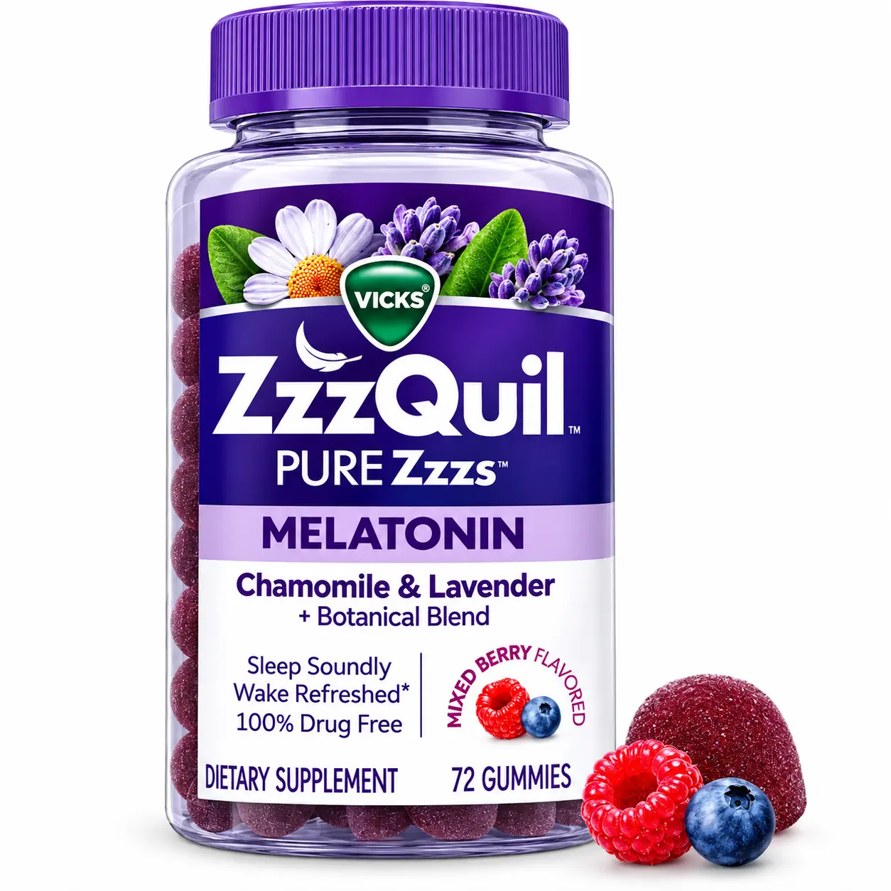 Pure Zzzs Melatonin Gummies, Sleep Aid, Melatonin 2mg, with Chamomile and Lavender, Melatonin Sleep Gummies, Sleep Aids for Adults, Wildberry Vanilla Flavored, 72 Sleep Gummies