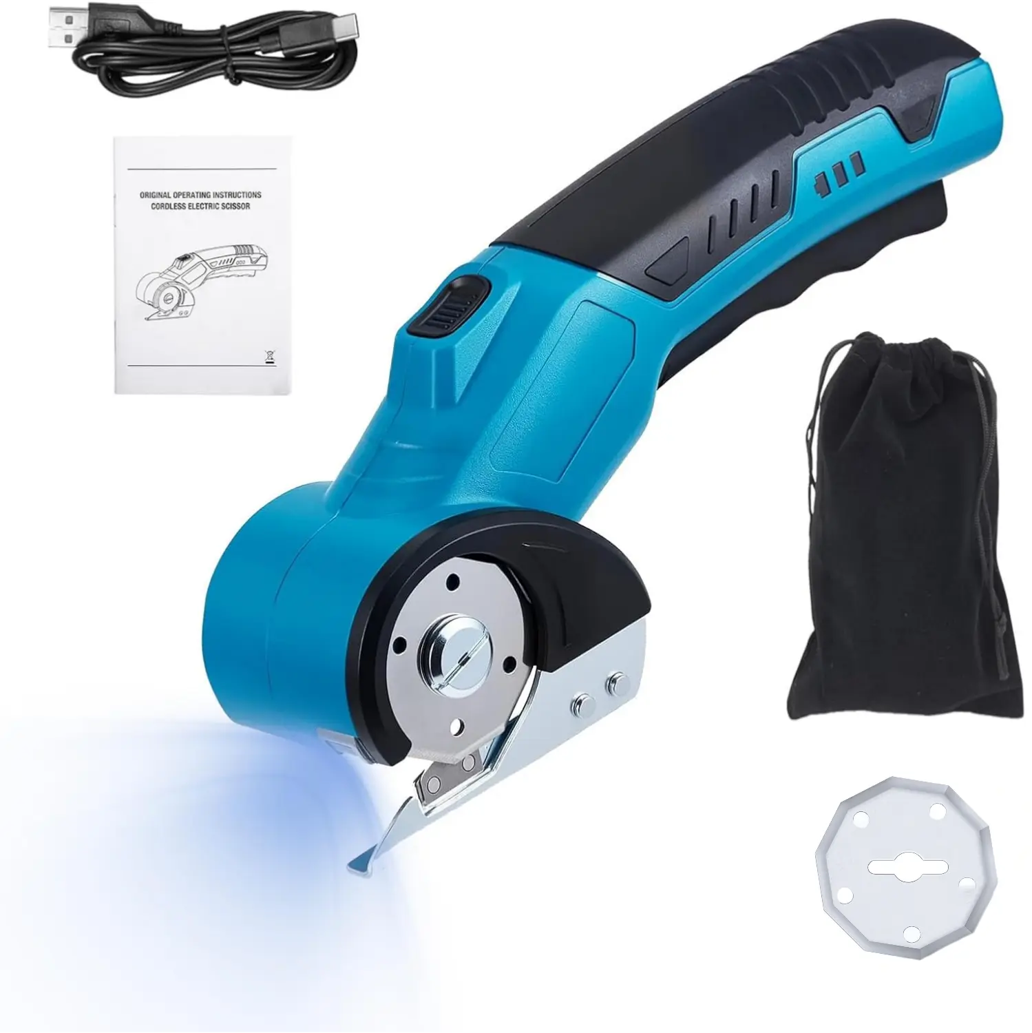 Cordless Rechargeable Electric Scissors – Powerful Fabric Cutter with LED Light & Safety Lock, 2000mAh Heavy Duty Rotary Cutter for Cardboard, Carpet, Leather, and Craft Use