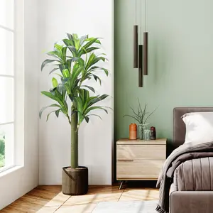 5.4ft Tall Artificial Dracaena Tree, Fake Yucca Plant with Pot, Faux Topiary Indoor/Outdoor Tree for Home, Office, Living Room, Porch & Patio Décor, Low Maintenance & Lifelike