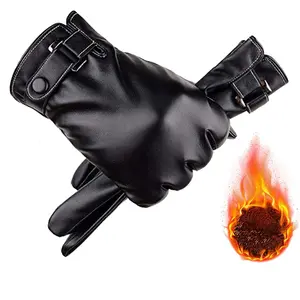 1Pair Winter PU Leather Gloves For Women Men, Warm Thermal Touchscreen Texting Typing Driving Motorcycle Gloves Wool Lining Pu Coated Gloves