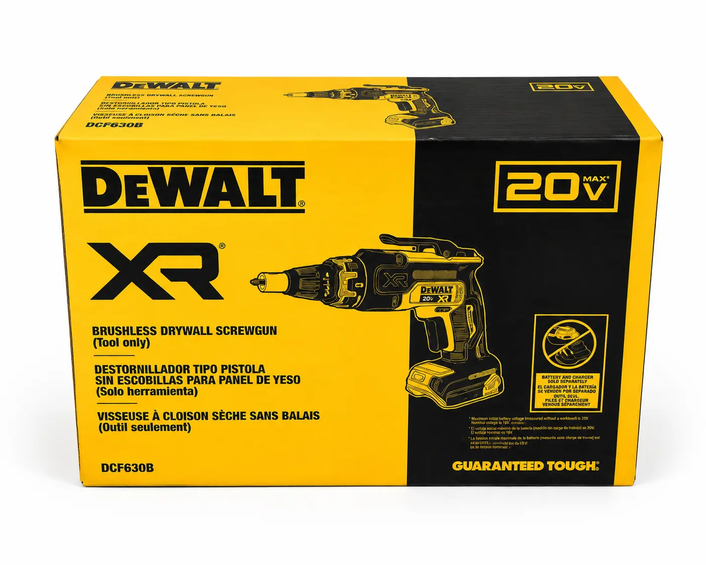 DEWALT DCF630B 20V MAX XR Brushless Drywall Screwgun, Tool Only, Variable Speed, Professional Grade