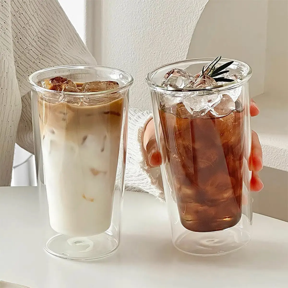 Father's Day Gift 13.5oz Ins Style Double Wall Glass Cup | Iced Coffee & Latte Tumbler | Heat Resistant & Anti-Scald | Aesthetic Drinkware for Coffee Lovers soda home office insulated set water tiktokshopspringglowup,summervibes Bottles Mug Glassware Set