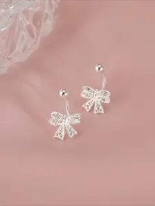 Real 999 Sterling Silver Lace Heart Hollow Bow Screw Buckle Puncture Stud Earrings for Women Fine Jewelry Minimalist Accessories High Quality Earrings