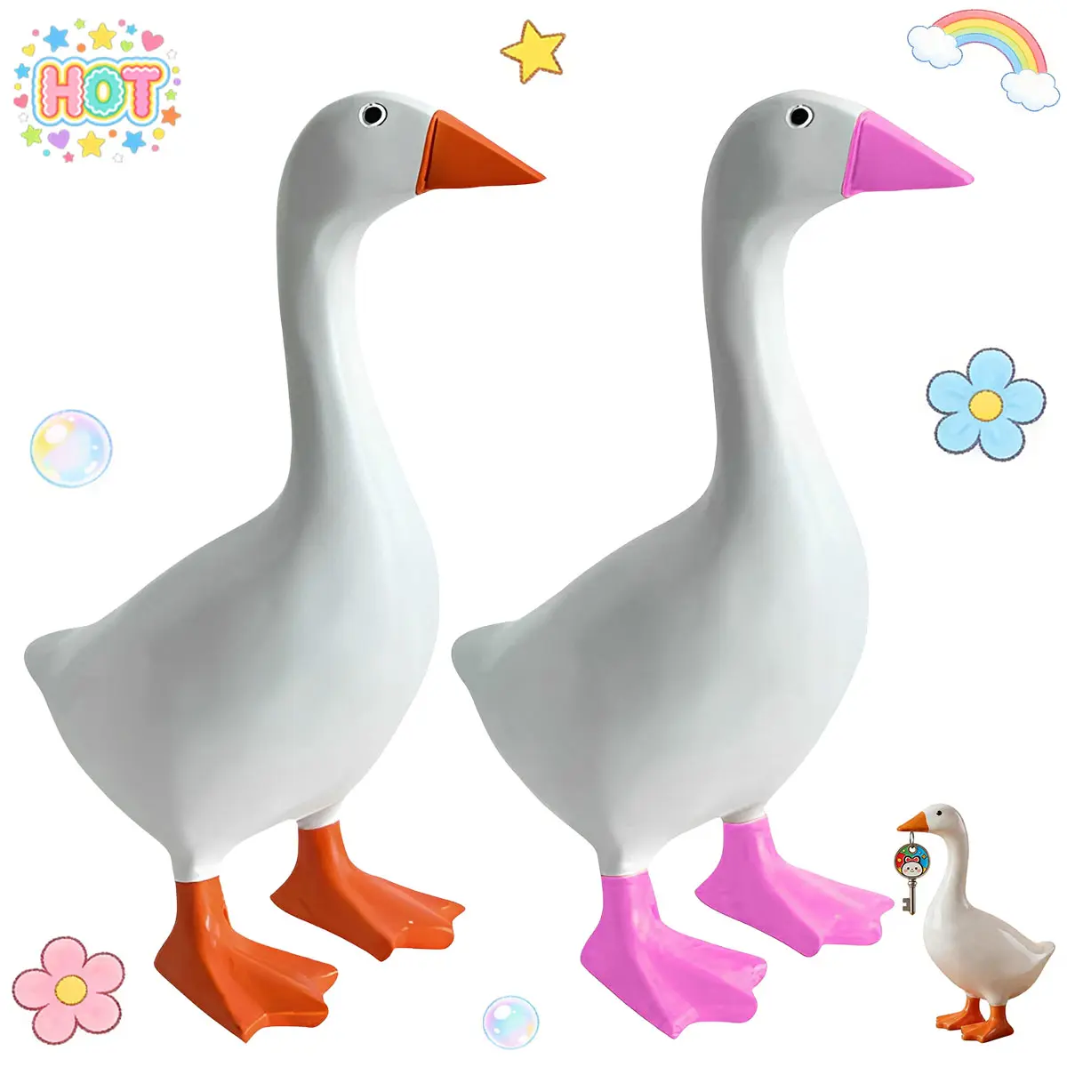 7x5 Inch Desk Goose Resin Figurine - Cute Magnetic Beak Ornament Statue, Unisex Entryway Home Office Decor, Funny Gift with Clip Metal Scissors