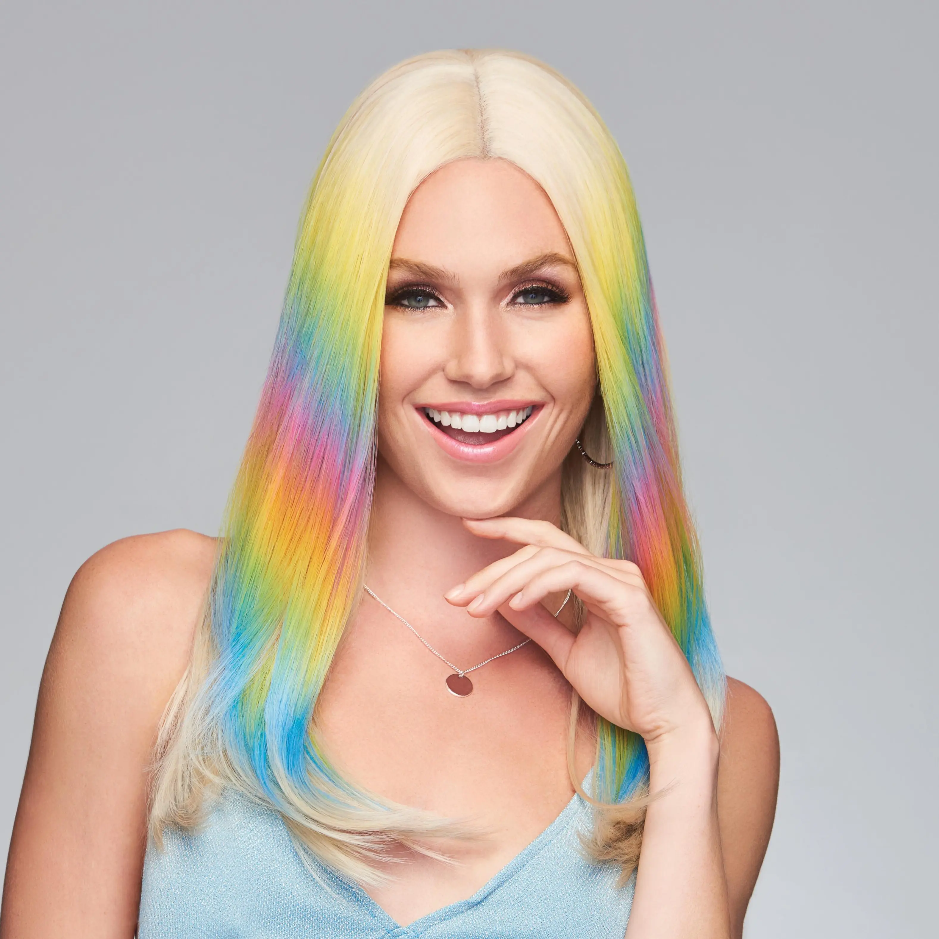Hairdo Dance Till Dawn Wig, Platinum Blonde with Pastel Rainbow Wig, Pretty Heat Resistant Fantasy Synthetic Tru2Life Fiber, Unisex Comfortable Cap Design, Ready to Wear Wig, Cute Heat Friendly Fiber Wig for Daily Use, Music Festivals Celebrations & Party