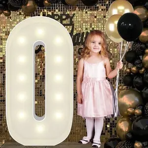 4FT Marquee Light Up Numbers Pre-Cut Frame Giant Marquee Numbers 0, Mosaic Numbers for Balloons, Birthday Anniversary Decorations Party Decor