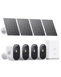 AOSU Solar Security Cameras Wireless Outdoor, 2K QHD Battery Powered Home Security System, 4 Cameras Kit with 166° Ultra-Wide View, Forever Power, Spotlight Camera, 32G Local Storage, No Monthly Fee