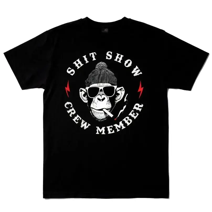 🦍😂 "SHIT SHOW CREW MEMBER" Smoking Gorilla T-Shirt, Funny Gorilla Graphic Tee, Adult Humor Quote Shirt for Men & Women, 100% Cotton, Unisex Fit, Ships from USA