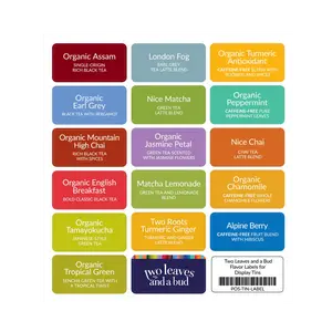 Two Leaves Flavor Labels For Display Tins, 1 label per flavor
