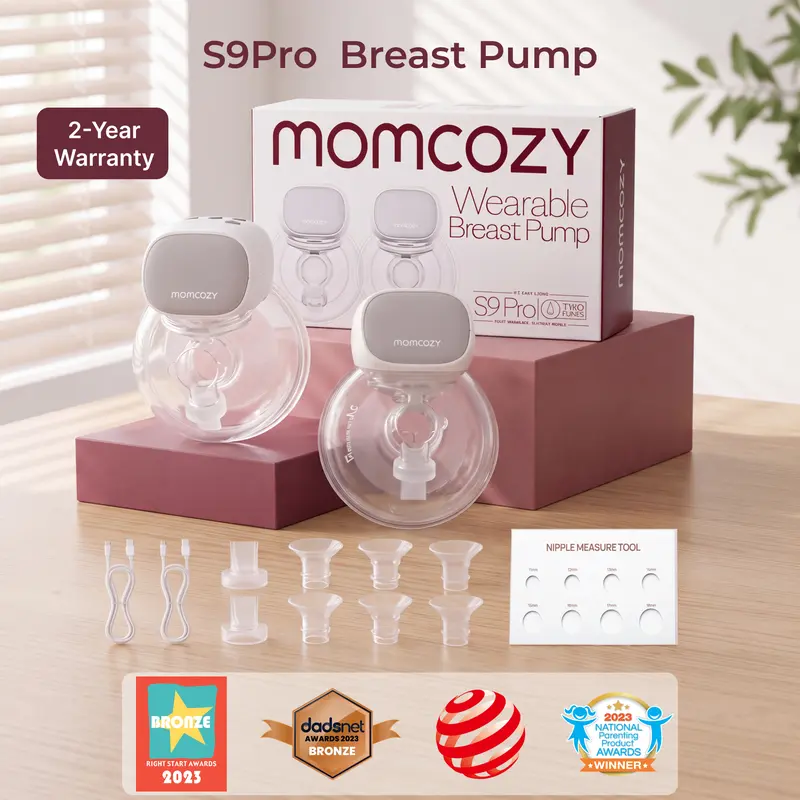 Momcozy S9 Pro & S12 Pro Breast Pump, Upgraded Wearable Breast Pump, Hands-free Design, with LED Display, Dual-head Electric Portable Breast Pump, with 2 Modes and 9 Levels, 24mm,A
