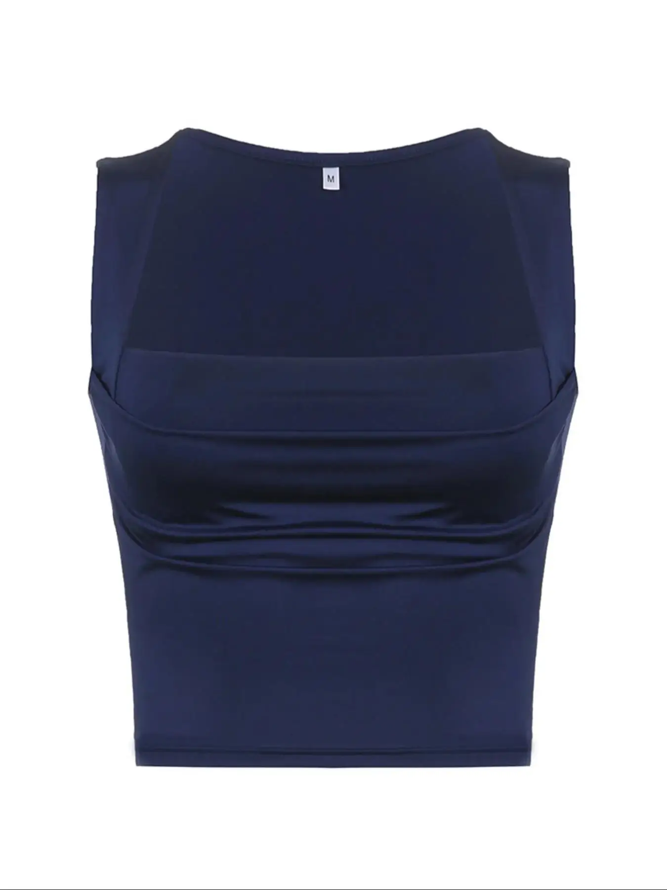 Women's Plain Ruched Square Neck Crop Tank Top, Casual Sleeveless Cropped Top for Fall, Minimalist Basic Short Tops, Ladies Clothes for Daily Wear, Su