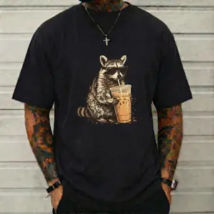 Funny Raccoon Iced Coffee Graphic Tee Trash Panda Caffeine Meme Shirt