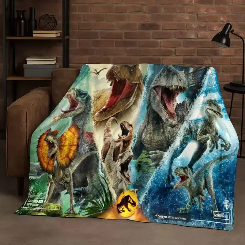 Jurassic Park 3D Cartoon Dinosaur Blanket, Ultra-Soft Plush Flannel, Cozy Warm Throw Cover for Bedroom Couch, Ideal Christmas & Birthday Gift for Dino Lovers, Classic Movie Style Home Decor