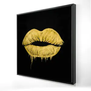 360 Stand Golden Lips Woman Figure Artistic Wall Print - 24x24 in Black Framed Home Decor, Wall Decoration Gift for Room Artwork
