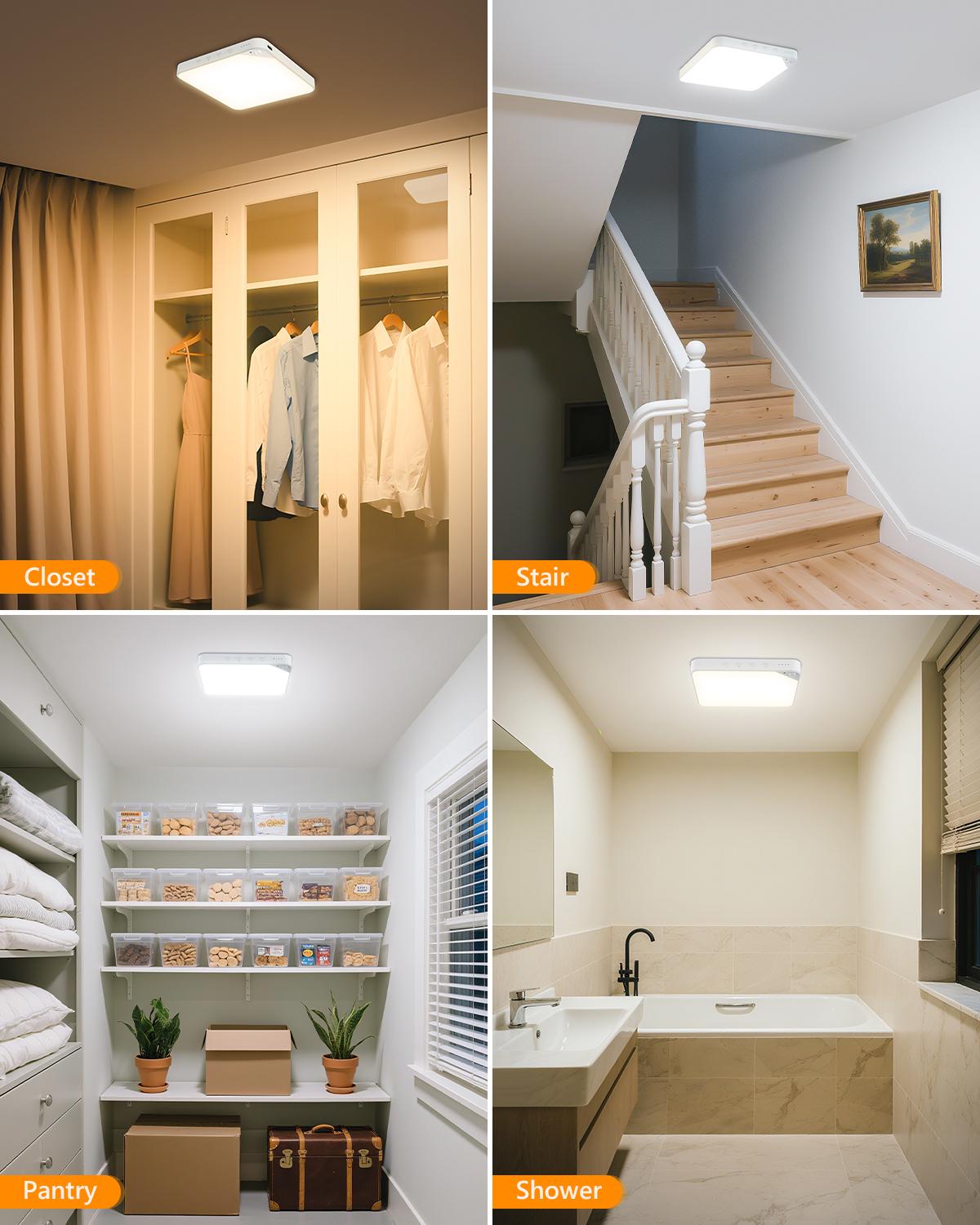 Rechargeable 8W Motion Sensor Ceiling Lighting,Wireless Magnetic Stick on Closet Light with Remote Control - Dimmable & Color Changing,Battery Operated Light for Bedroom,Kitchen,Closet, Under Cabinet ,Bathroom,Hallway, Pantry, Shower 1-Pack