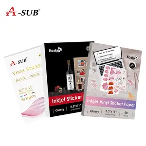 A-SUB Waterproof Matte & Koala Glossy Vinyl Sticker Paper for Inkjet Printers 8.5"x11" High-value Bulk Pack Ideal for DIY Crafts Office Labels Party Decorations, DIY Craft Paper