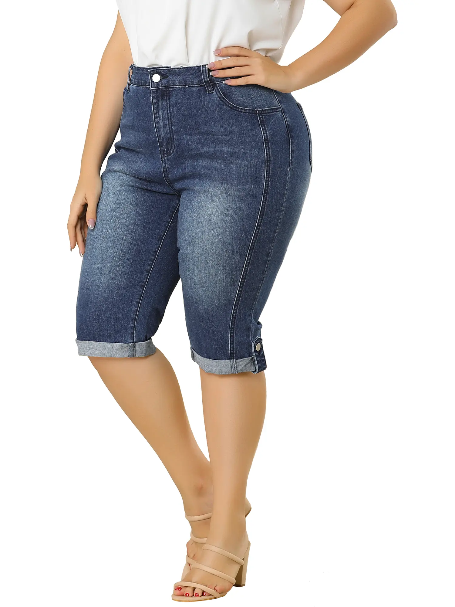 Agnes Orinda Capri Denim Jeans Plus Size Mid-Rise Fit Stretch Skinny Capris