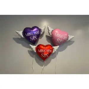 Miss You Sis 17" Memorial Balloon with Angel Wings – Graveside Tribute for Sister - 2 Balloons Included