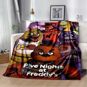 FNAF Five Nights At Freddys Movie Blanket Ultra Soft Flannel Cozy Warm Bedroom Living Room Couch Sofa Bed Travel Camping Picnic Throw Decor Birthday Gift Christmas Gift for Horror Game Fans Teens Men Women Kids Freddy Fazbear Style