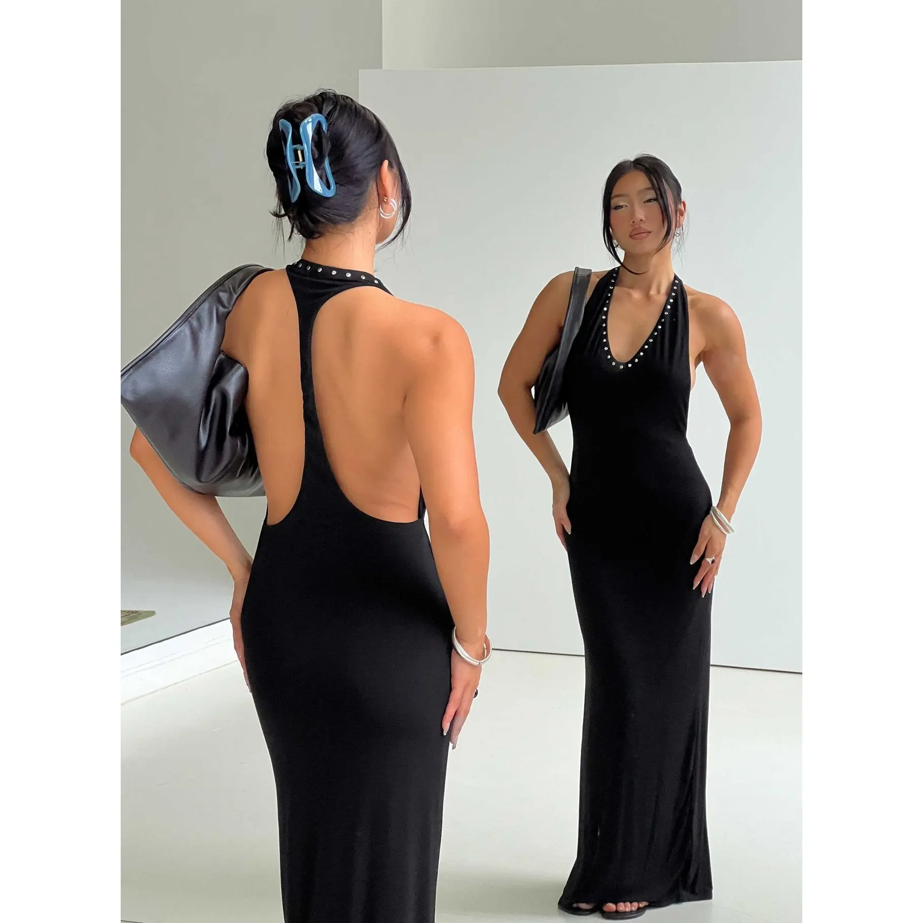 Ascenza Studded Racerback Maxi Dress Black