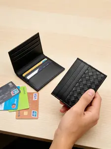 Small Card Holder with 6 Slots, Ultra-Thin Woven Design, Unisex Credit Card Wallet, Mini Business Card Case, ID Card Sleeve, Wallet Cards Storage