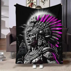 Aztec Tribal Leader Pattern Blanket, 1 Count Soft Throw Blanket, Air Conditioning Blanket, Warm Nap Blanket for Home Office Travel, Cozy Chic Blanket