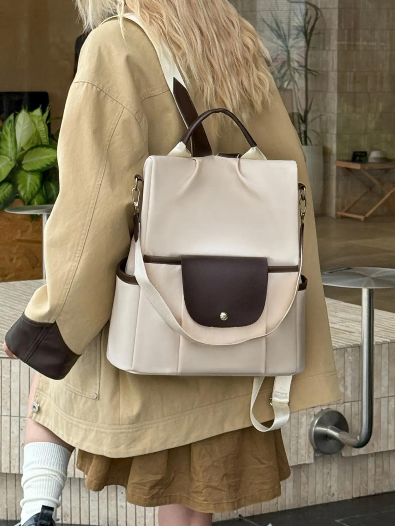1pc  Backpack color collision women's backpack anti-theft zipper closure fashionable and versatile retro trend suitable for college students' campus travel commuting shopping women's backpack Colorblock Backpack Trendy Backpack