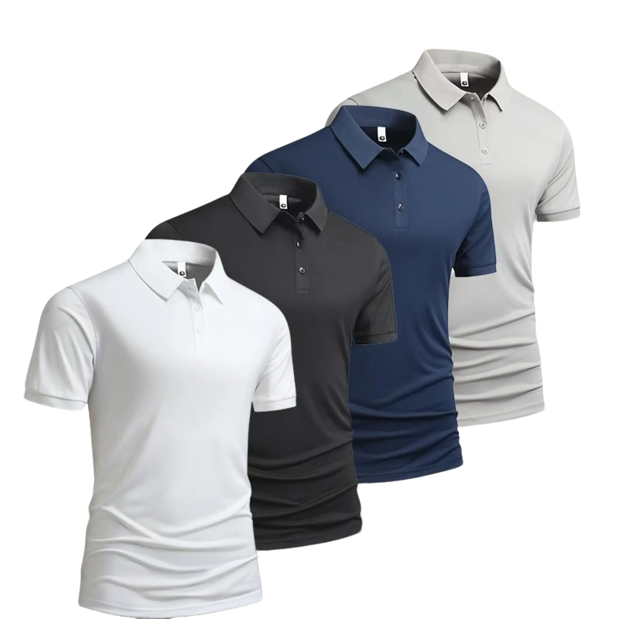 Men’s short sleeve polo shirt set of 4, light business casual style. Breathable, skin friendly fabric for comfort and durability. Classic turn down collar with button design—neat and well structured. Drapes nicely, wrinkle resistant, no ironing needed, ea
