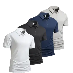Men’s short-sleeve polo shirt set of 4, light business-casual style. Breathable, skin-friendly fabric for comfort and durability. Classic turn-down collar with button design—neat and well-structured. Drapes nicely, wrinkle-resistant, no ironing needed, ea