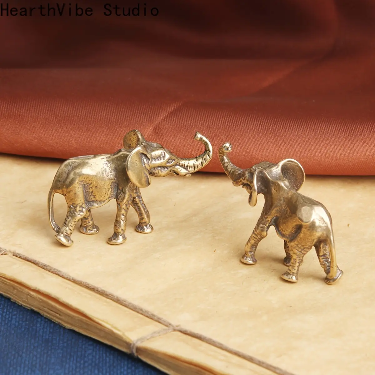 2pcs Retro Distressed Artificial Resin Elephant Figurines - Handmade Craft, Bronze Alloy-Inspired Miniature, Polished Finish, Abundance Prosperity Symbol, Desktop Decor, Animal Decorations, Adult Collectibles Gift, Collectible Figurines