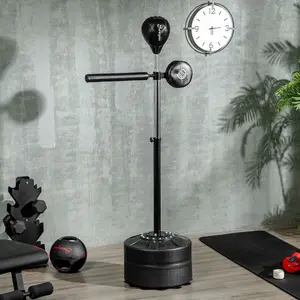 Soozier Free Standing Boxing Bag with Stand, Punching Speed Bag Reaction Bar Challenge with Suction Cups, 64-81in Adjustable Height for Teenagers and Adults, Black