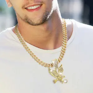 UniGender Miami Cuban Pendant Necklace Dazzling Full Rhinesne Inlay Shining Hip Hop Exquisite Cuban Chain Design Ideal Statement Piece for Trendsetters and Style Enthusiasts Zinc Alloy Rhinestones