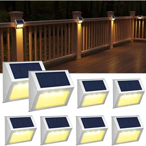 Solar Lights Outdoor for Deck, Solar  Steps Light Outdoor  LED Lamp Fence Lighting Walkway Patio Stair Garden Path Rail Backyard Fences  8 Pack Warm White