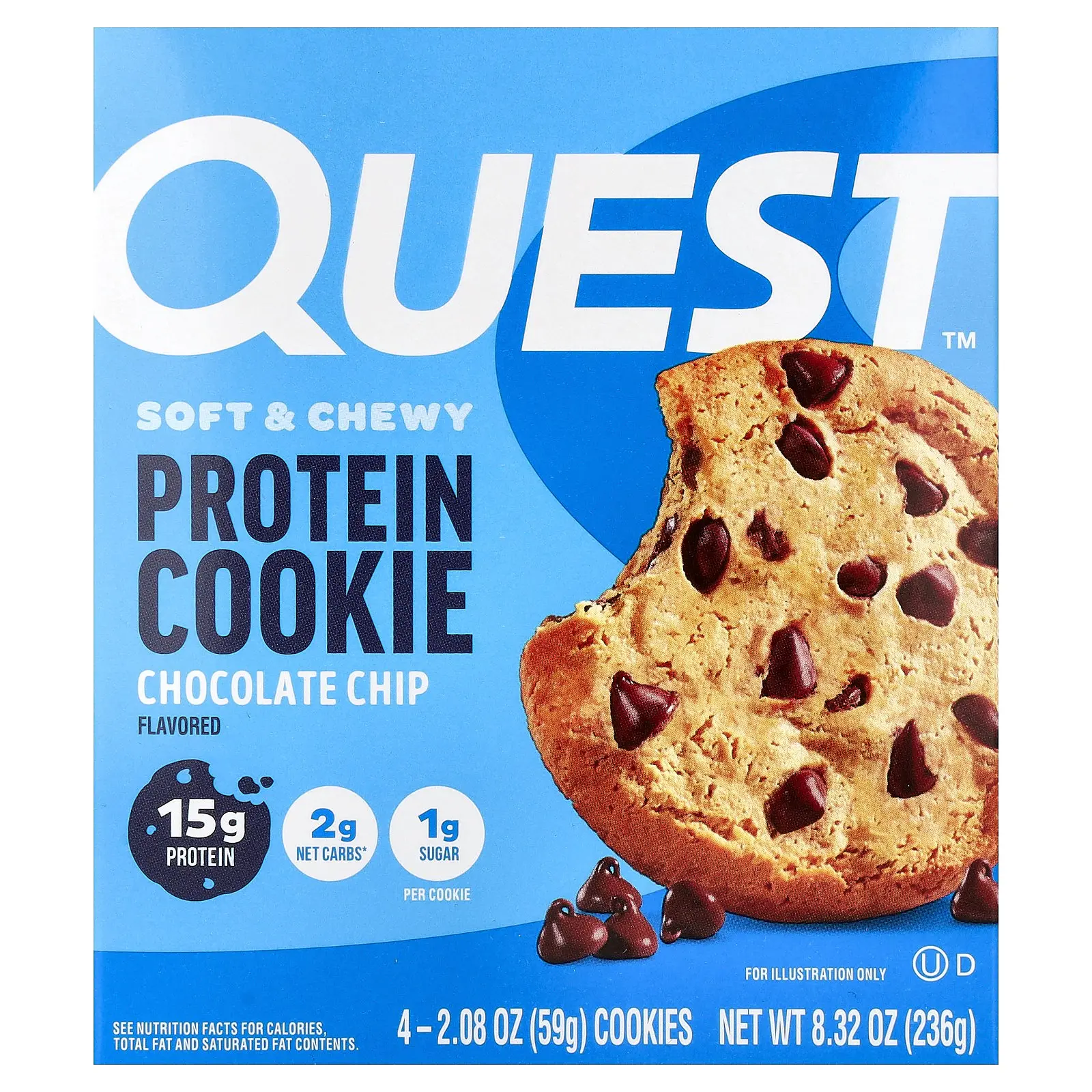Quest Nutrition Protein Cookie, Chocolate Chip, 4 Cookies, 2.08 oz (59 g) Each
