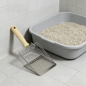 2 in 1 Stainless Steel Cat Litter Scoop,  1 Count Pet Litter Shovel with Handle, Multifunctional Pet Litter Cleaning Tool, Pet Supplies